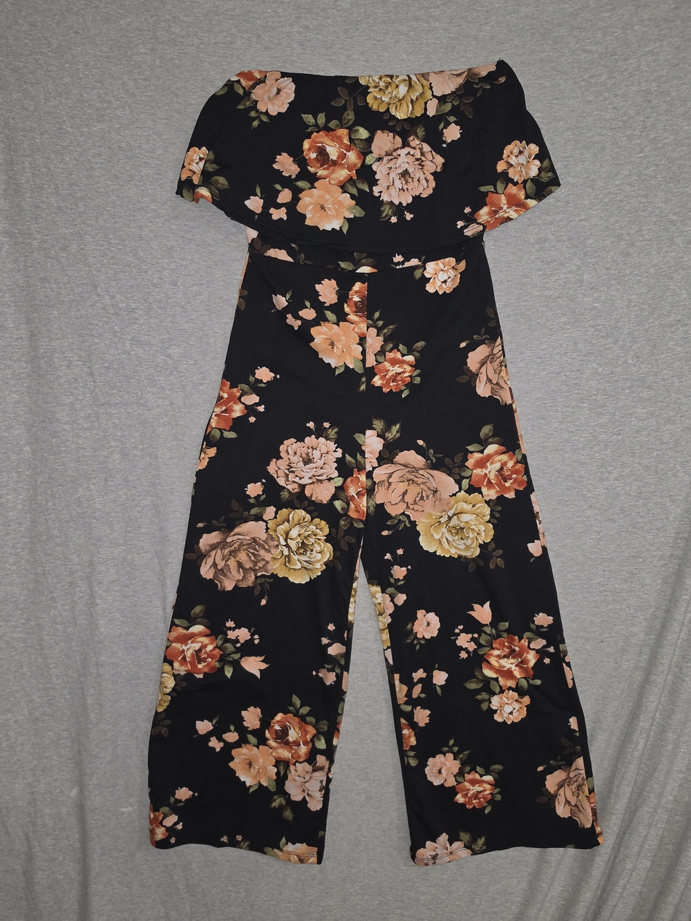 Heart Hips Romantic Floral Off-Shoulder Wide-Leg Jumpsuit Black/Pink Size Small